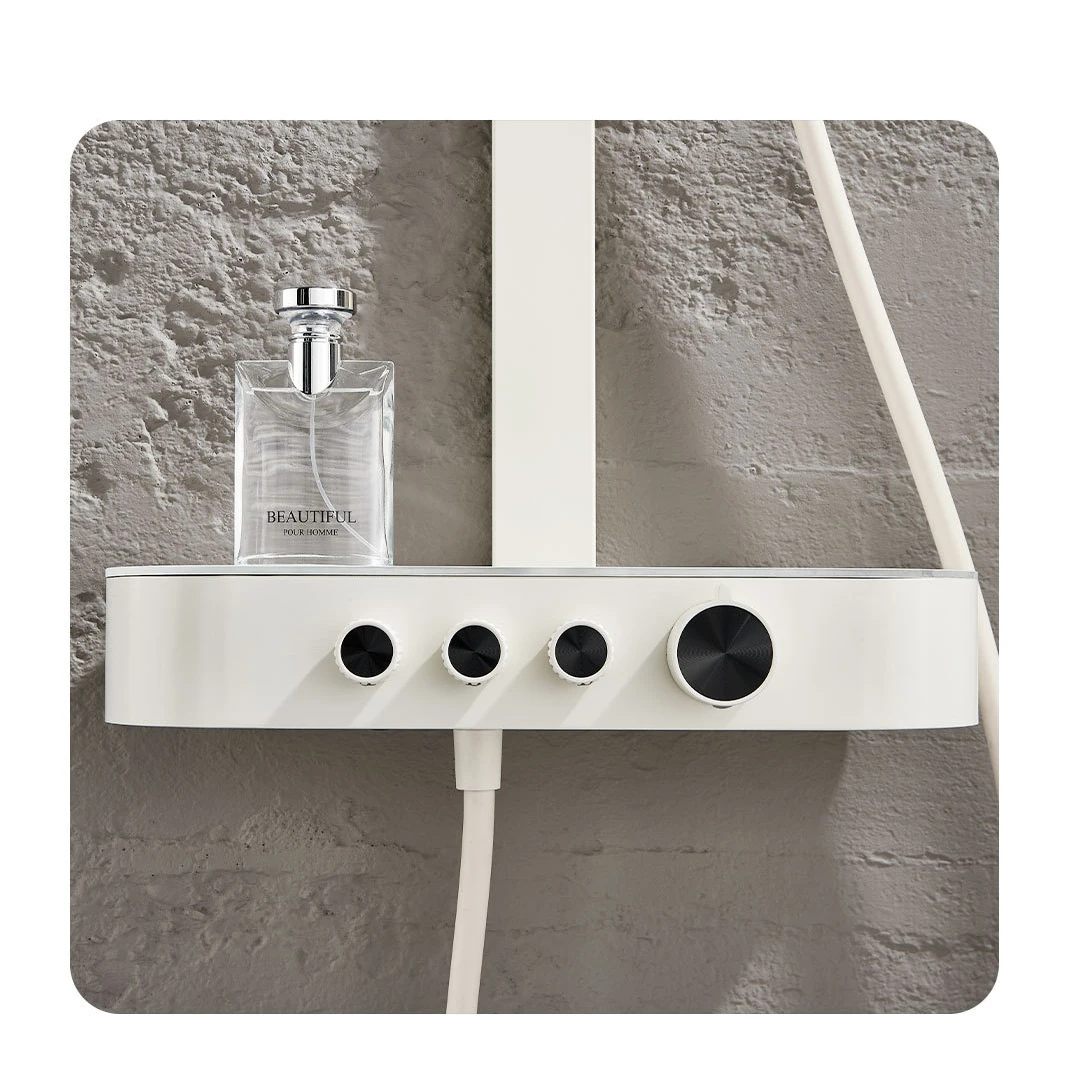 Set Pancuran Kamar Mandi Air Terjun Putih Sistem Keran Kamar Mandi Panas Dingin 12 Inci Kepala Pancuran Hujan Set Sistem Pancuran Kamar Mandi Kuningan