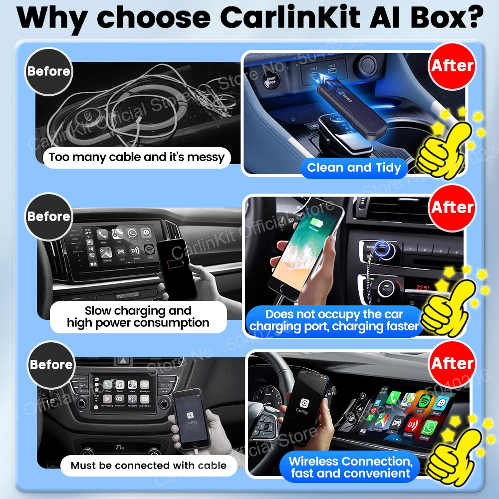 CarlinKit 2025 MINI 5 PRO Wireless CarPlay&Android Auto Wireless Adapter 2in1 Stable&Fast-Connect USB Dongle Car tools A/C ports