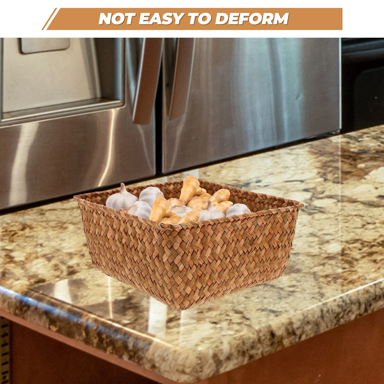 

Natural Seagrass Woven Basket Large Kitchen Storage Box Desktop Organizer Garlic Ginger Sundries Holder Decorative Storage