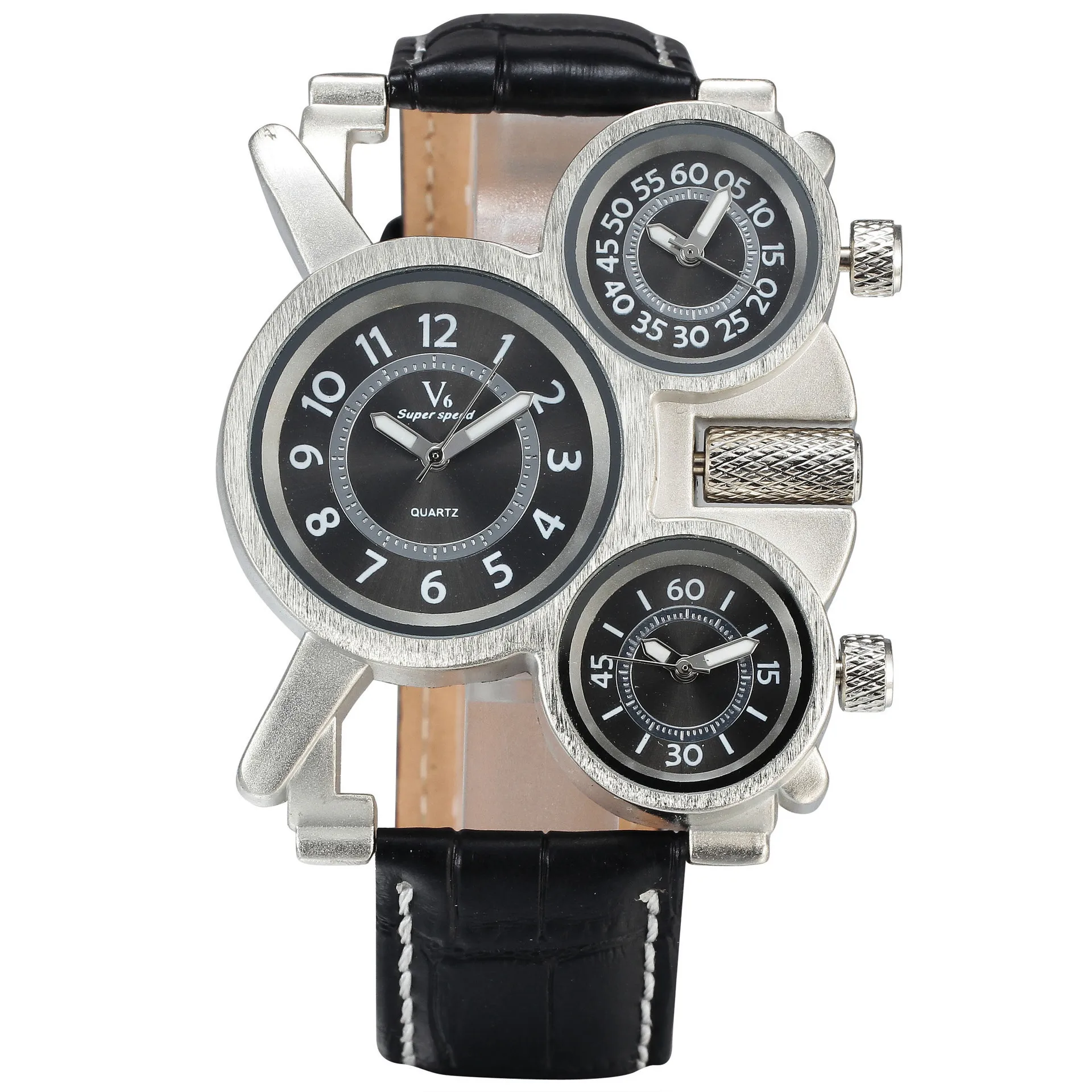 UTHAI BK117 Orologio da uomo multi fuso orario alla moda Tre fusi orari Cintura creativa Orologio al quarzo Orologio da lavoro Orologi da regalo per uomo