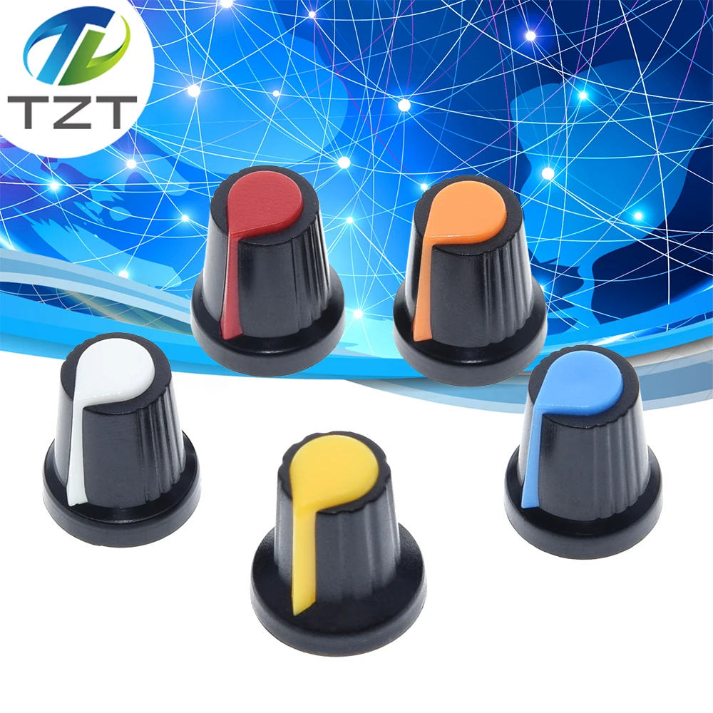 25PCS/lot WH148 potentiometer knob cap(copper core) 15X17mm 6mm Shaft Hole AG2 Yellow Orange Blue White Red 5value*5PCS=25PCS