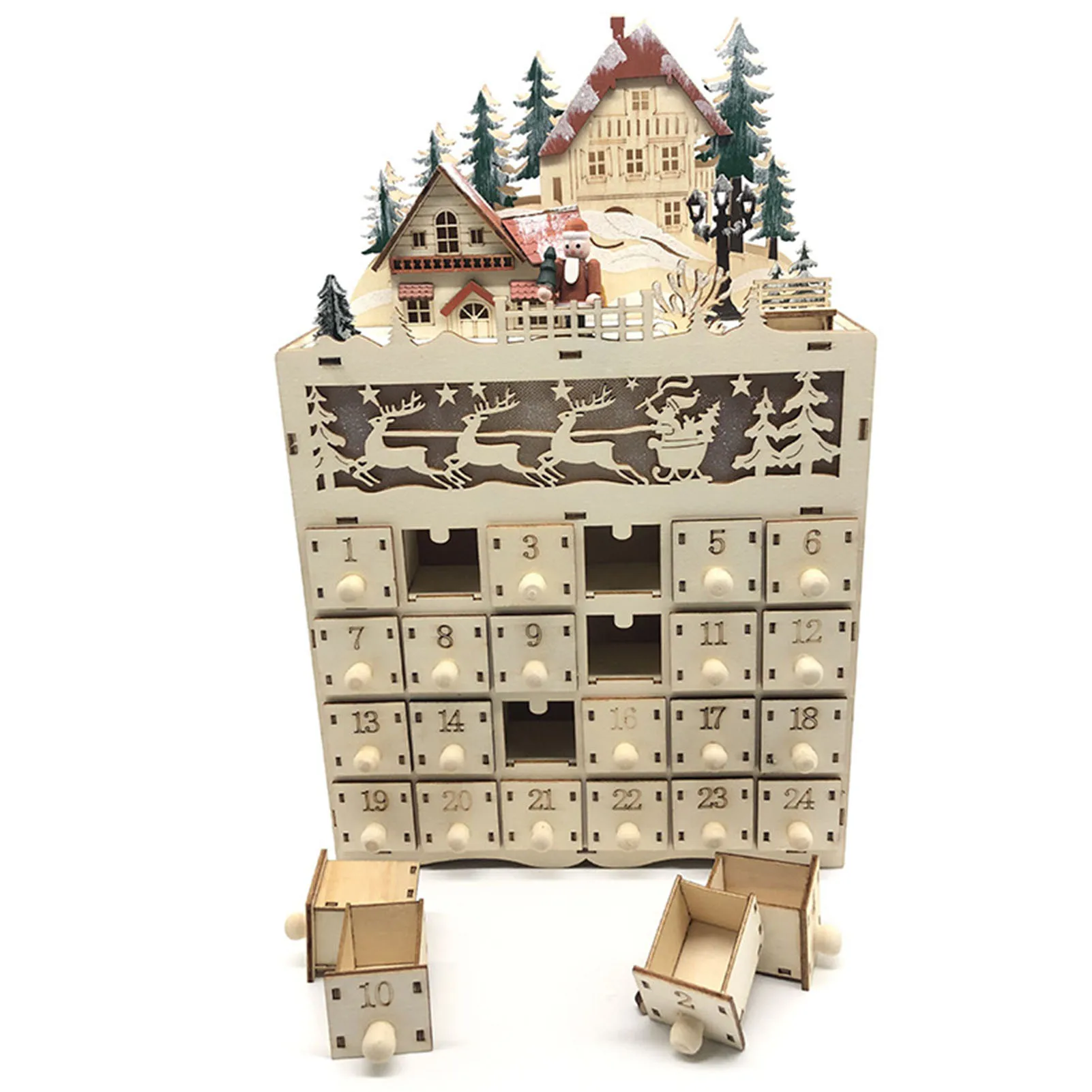 Creative Christmas Decorations Wooden 24 Days LED Light Christmas Countdown Calendar Decor Decorative Model Women Men Kids Craft