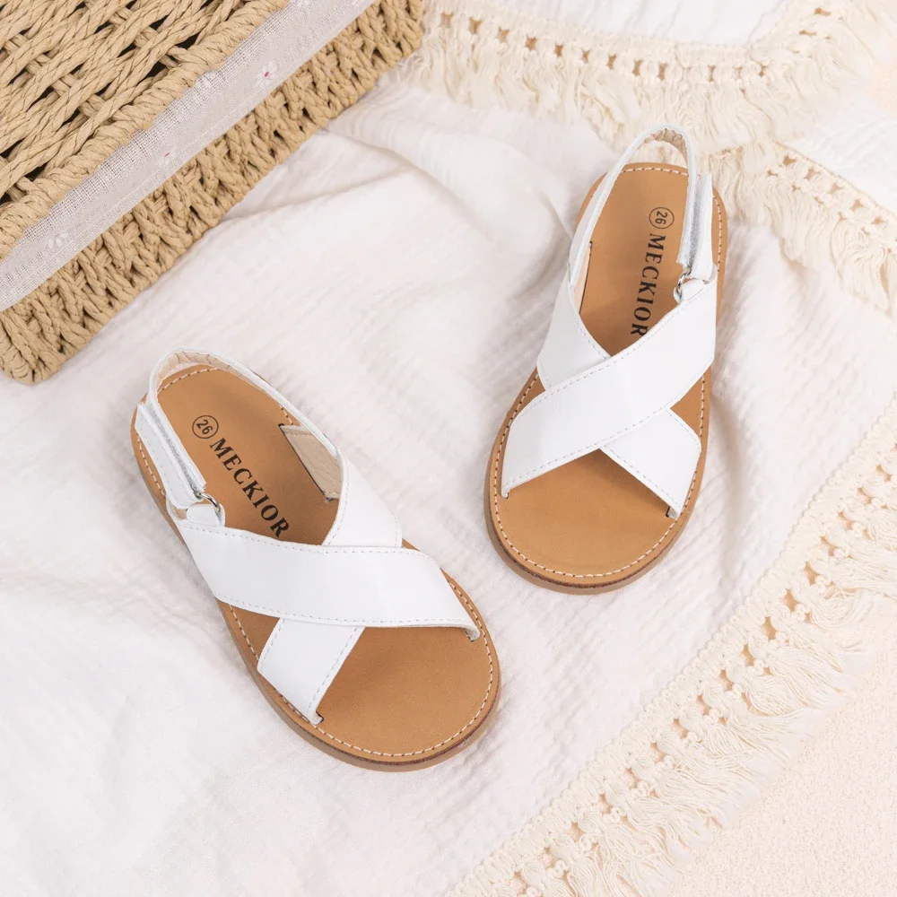 Summer New Buckle Beach Shoes Casual Fashion Cross Strap Boys And Girls Sandals Open Toe Soft Bottom Soft Leathers Roman Shoes