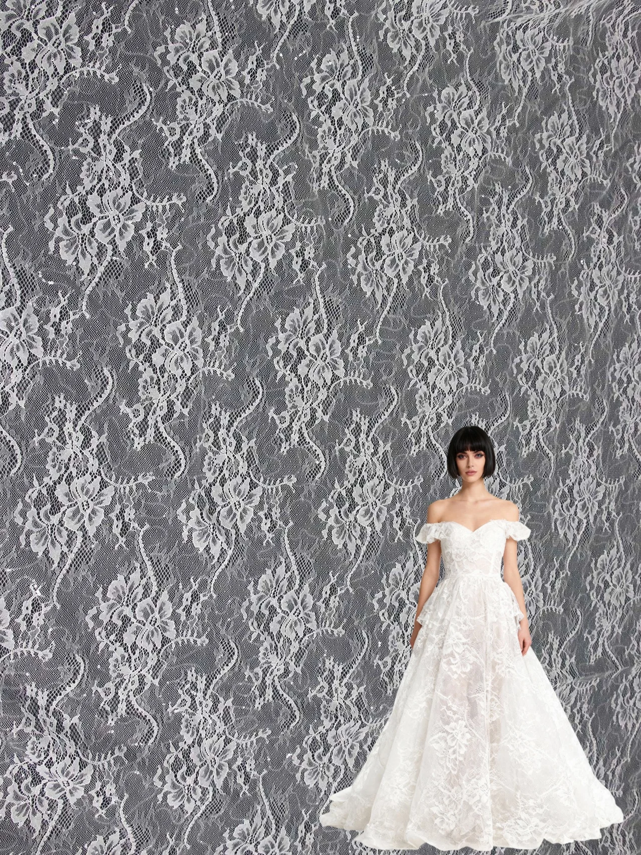 

Вышивка блестками, белое кружево, сшитое платье, свадебное платье, кружевное кружево ручной работы, материал «сделай сам», дизайнерский аксессуар