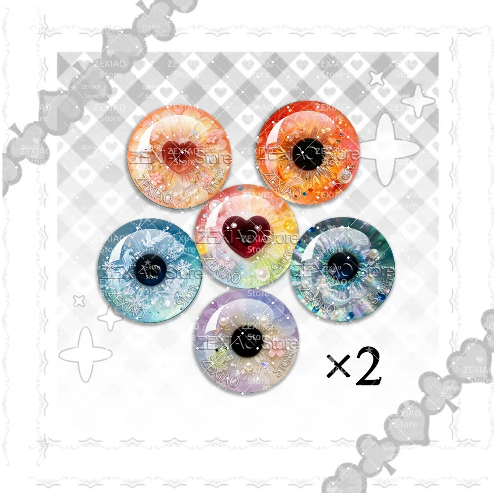 Sweet Fantasy Printed Glass Doll Eyes Chips Heart Mermaid Bunny Snowflake Pattern Glass Cabochon Eyes BJD Eye Accessories MS017