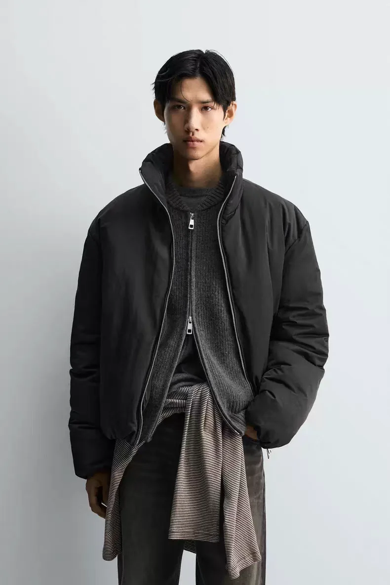 

Water-Repellent Men's Jaet Stand Collar Loose Fit New Arrival for Autumn Winter Faion Urban Sle Long Sve Zipper Closure