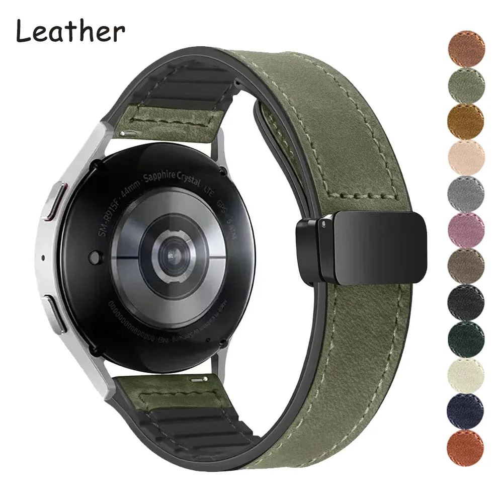 20mm 22mm Band Leather for Samsung Galaxy Watch5 Pro 45mm Watch 4 6 Classic 42mm 46mm for Huawei GT4 3 2 3 Magnetic Buckle Strap