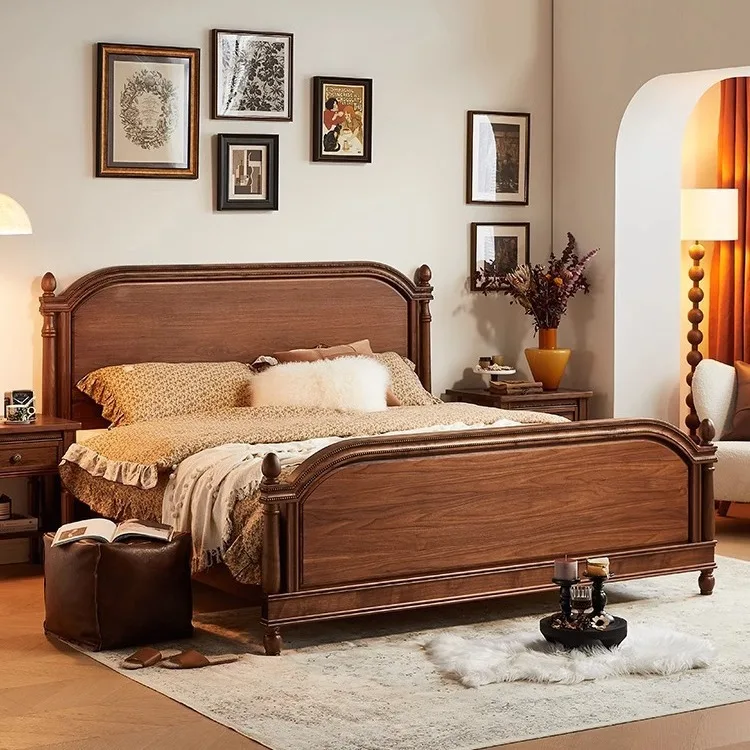 

North American black walnut double bed solid wood log Japanese master bedroom 1.8 meters large bed