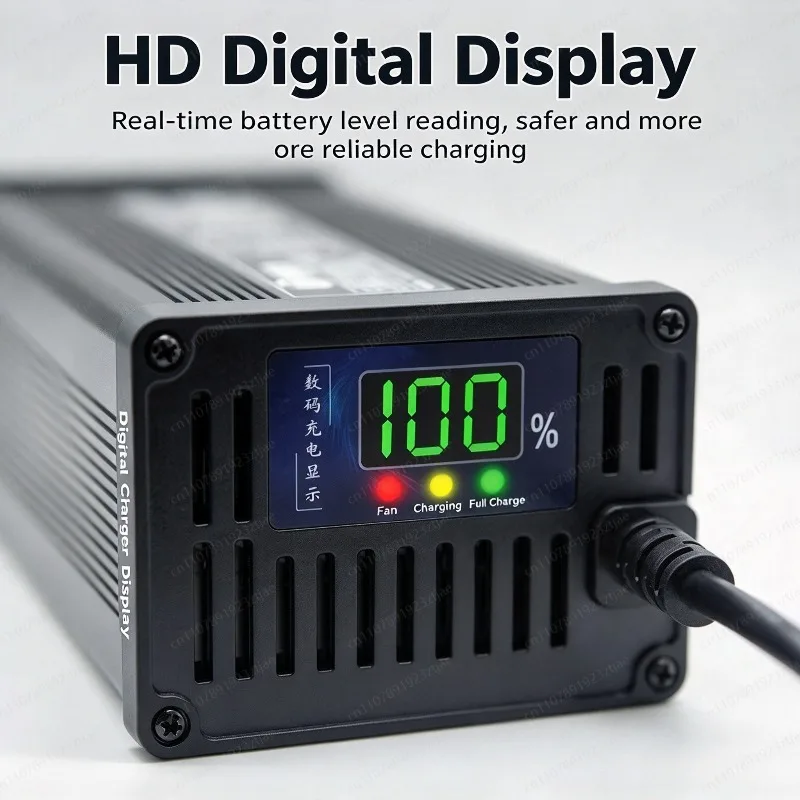 8A Smart Lithium Charger 48V/60V/72V, Auto-Stop LCD Display with Metal Shell for E-Bike Battery