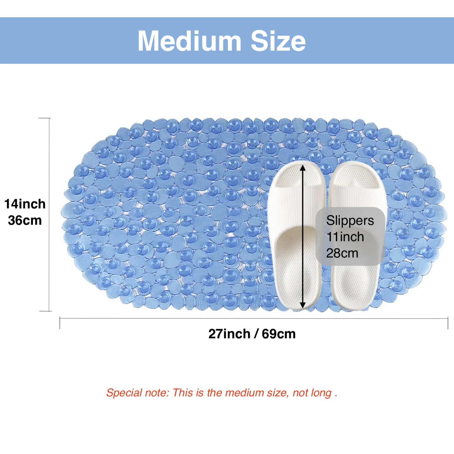 1pc Bathtub Mats with Suction Cups & Drain Holes, 36x69cm/27x14Inch, Pebble Massage Bath Mat for Tub, Machine Washable Safe Mats