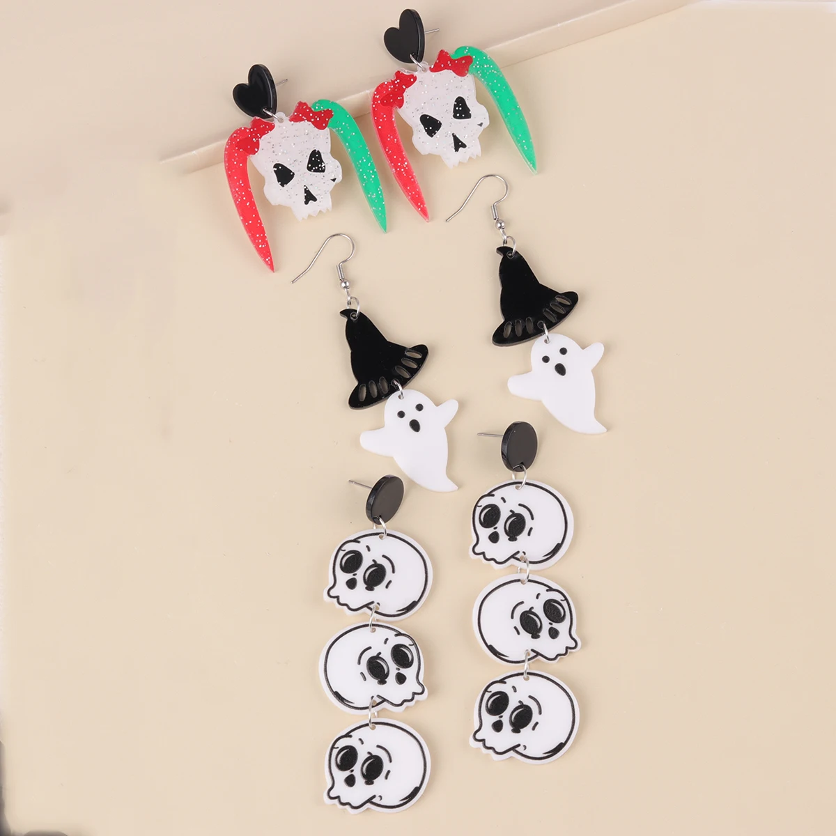 Halloween Earrings Jewelry Skull Ghost Knife Pattern Acrylic Dangle Earring Cute Cartoon Design Women Gift