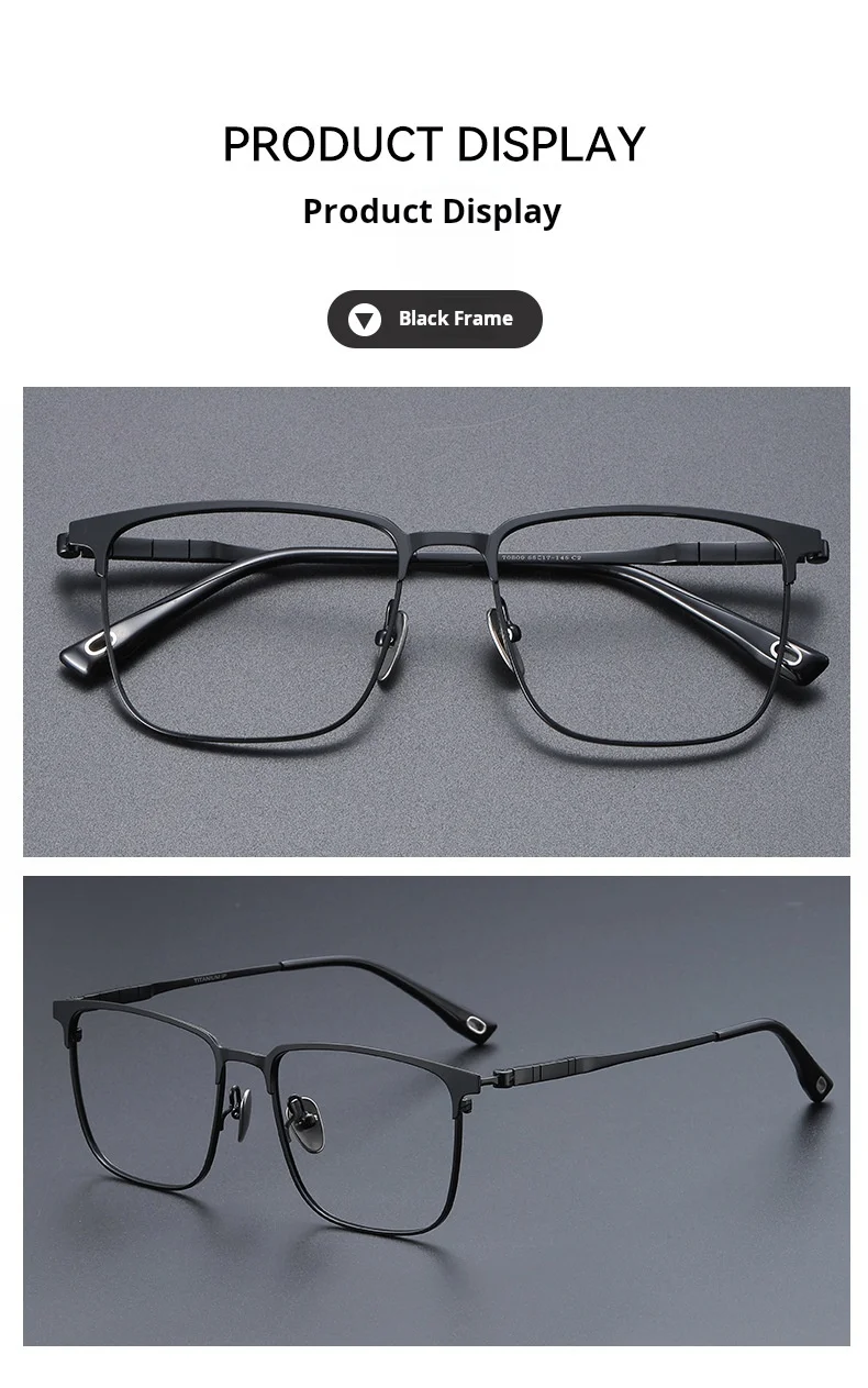 YIMARUILI Herren-Business-Titan-Brille, ultraleicht, Retro-Stil, quadratisch, große Größe, optisches Brillengestell 70809 – Detail 10
