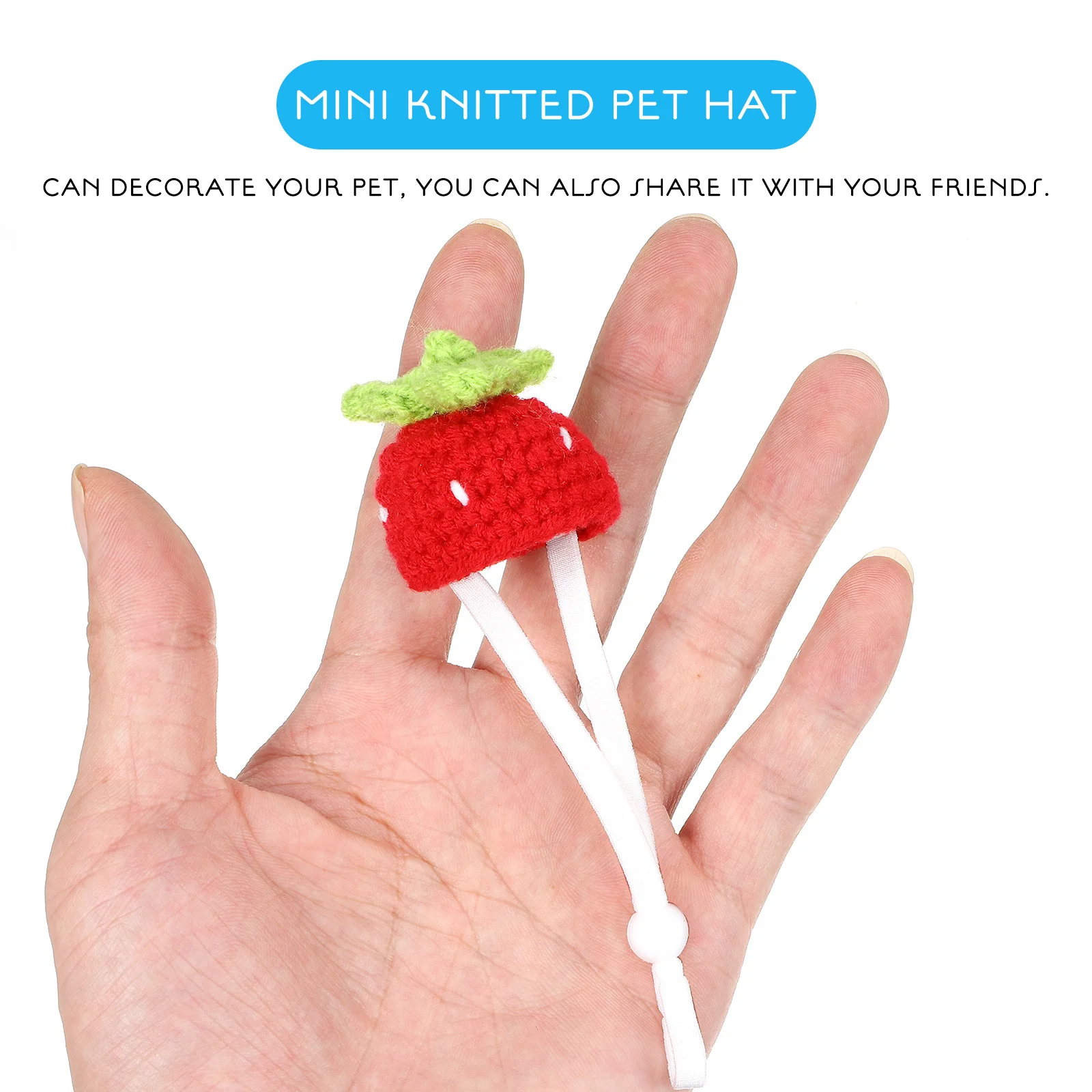 

4Pcs Knitted Small Animal Hats Cute Carrot Strawberry Flower Rainbow Adjustable Mini Pet Hat Photo Props Small Animal Hats