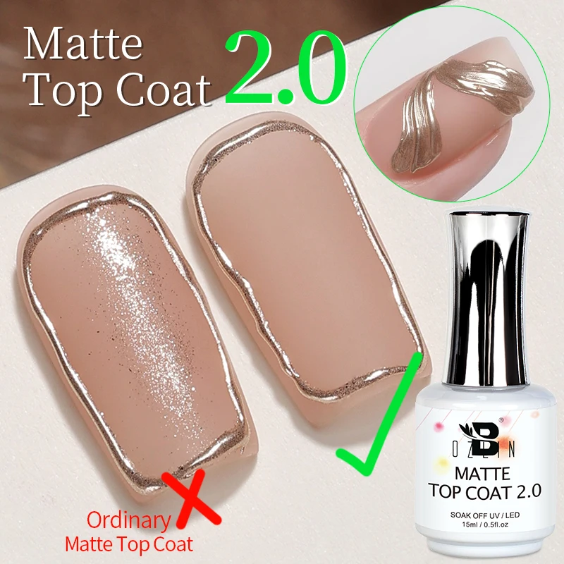 BOZLIN 15ml Super Matte Top Coat 2.0 Soak Off Semi-Permanent  Non-stick Powder Nail Polish Base Top Coat Nail Art Decorations