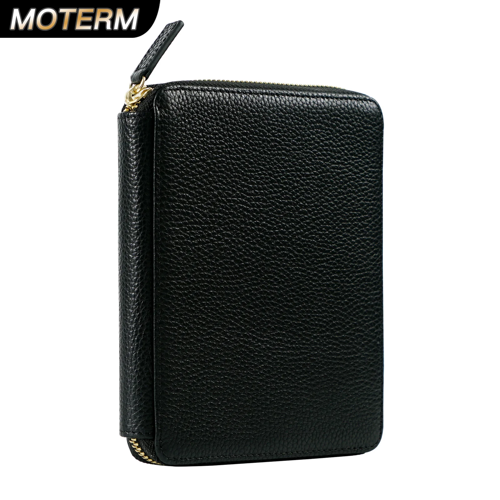 

Moterm Genuine Leather Zippered Pen Pouch with 6 Pen Slots and a Snap Fastener Pocket Fountain Pen Case Marker Pen Holder