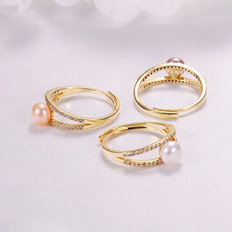 

Pearl zircon set crystal opening adjustable ring light luxury fashion index finger freshwater pearl jewelry women