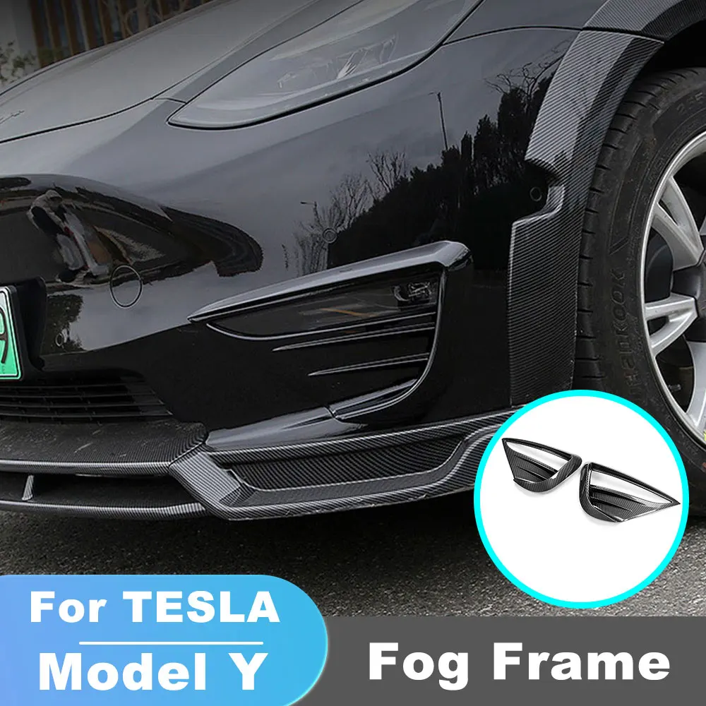 

For Tesla Model Y Accessories Front Fog Light Trim Cover Frame Blade Fog Lamp Eyebrow Spoiler Carbon Fiber ABS Self-Adhesive