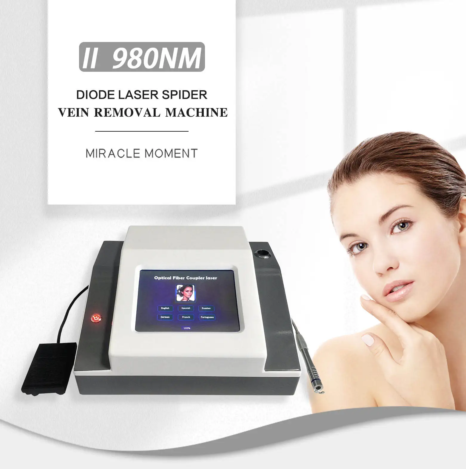 Novo produto 980nm remoção vascular diodo laser instrumento regeneração da pele remoção de veias faciais tela sensível ao toque entrega rápida