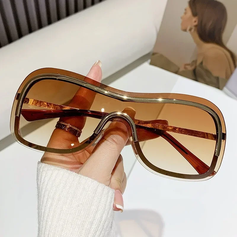 New Alloy Pilot Sunglasses for Men and Women Retro One-Piece Sun Glasses Brand Designer Eyewear Oversized Shades UV400 Ourdoor - view 4
