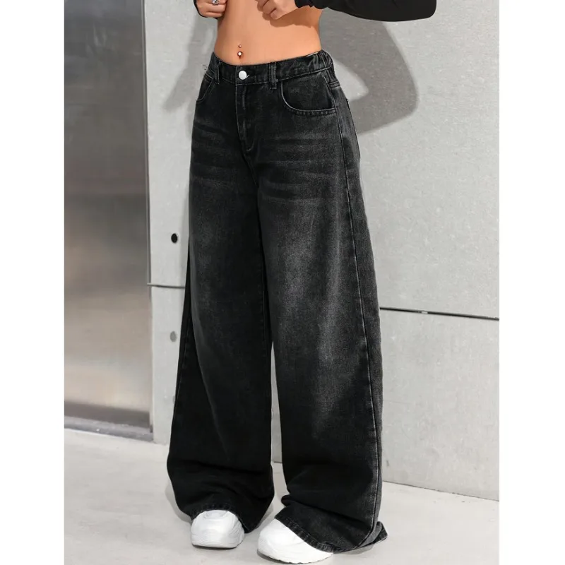 Women's Jeans Baggy Street Style Loose Fit Pants Casual Denim With Slant Pockets For Trendy Look