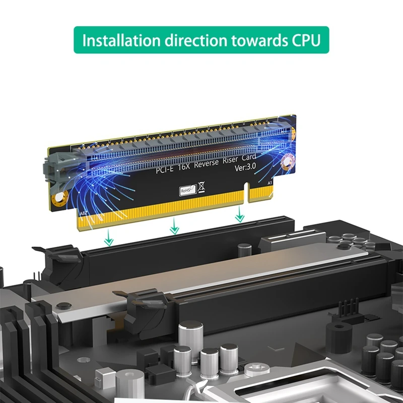 Cartão Riser para Servidor 2U, Macho para Fêmea, Plástico, PCI-E, 16X, 3.0, 90 Graus Reverso para Servidor 2U, Direção de Instalação Sobre CPU