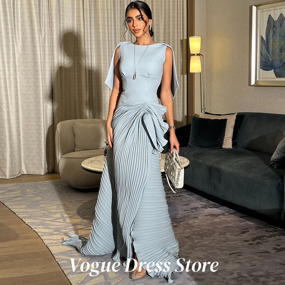 Simple Blue Jersey Evening Dress A-Line O-Neck Customized Homecoming Dresses Sweep Train Zipper Back Formal Occasion Gowns image 3