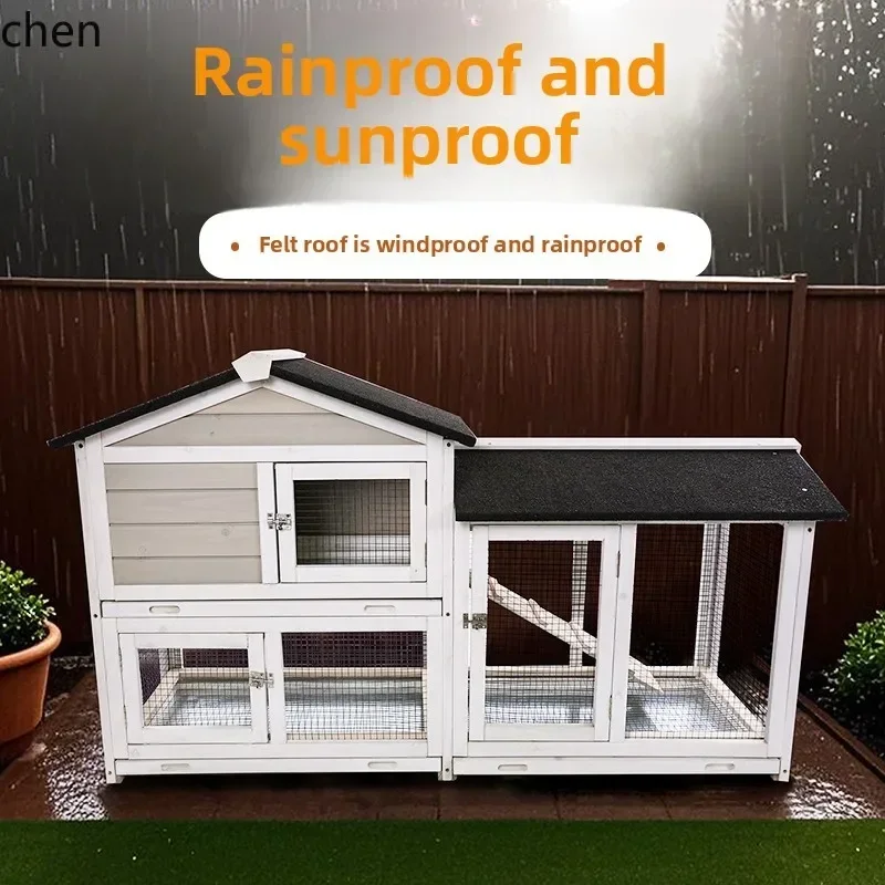 ZP10Solid Wood Outdoor Pet Cage Rainproof Sunscreen Cleanable Cage Four Seasons Cat Nest Universal Luxury