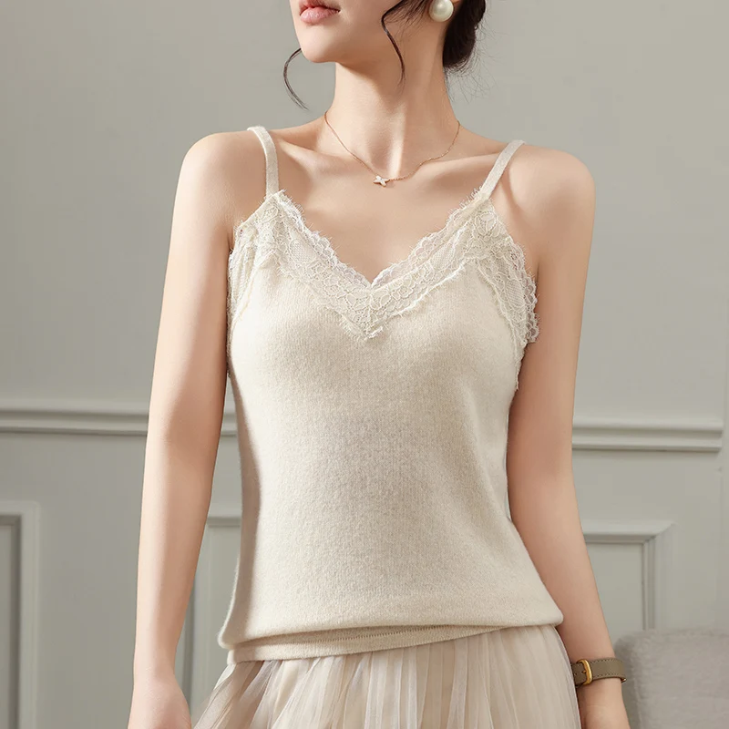 

Новинка 2026: Женский кашемировый топ с V-образным вырезом, кружевом и капюшоном, без рукавов, вязаный, шерстяной, сексуальный, весна-лето