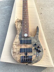 Custom version of 6 string electric bass camphor wood veneer black accessories can be customized free shipping