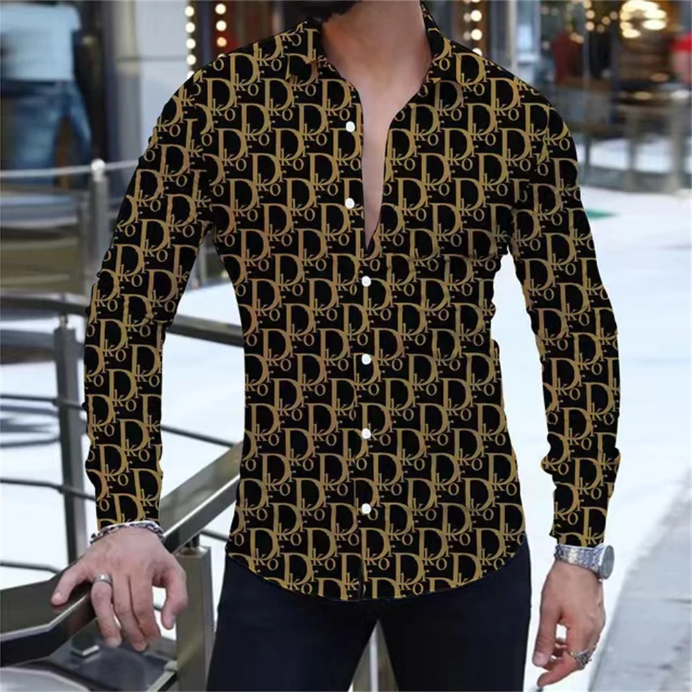 Camisa informal de manga larga para hombre, camisa con estampado 3D de letras, botón de marca, Fiesta en la playa, moda de verano, nueva