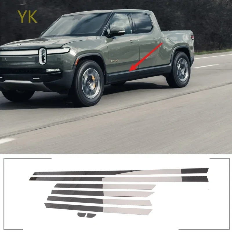 

For Rivian R1T 2022-2025 Stainless Steel Silver Car Door Body Side Decoration Strips Trim Sticker External Car Accessories