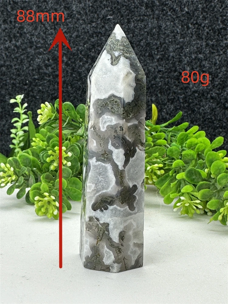 Natural Agate Green Water Grass Magic Wand Corrugated Angle Obelisk Pillar Carving Gorgeous Green Aquatic Plant Spiritual Healin