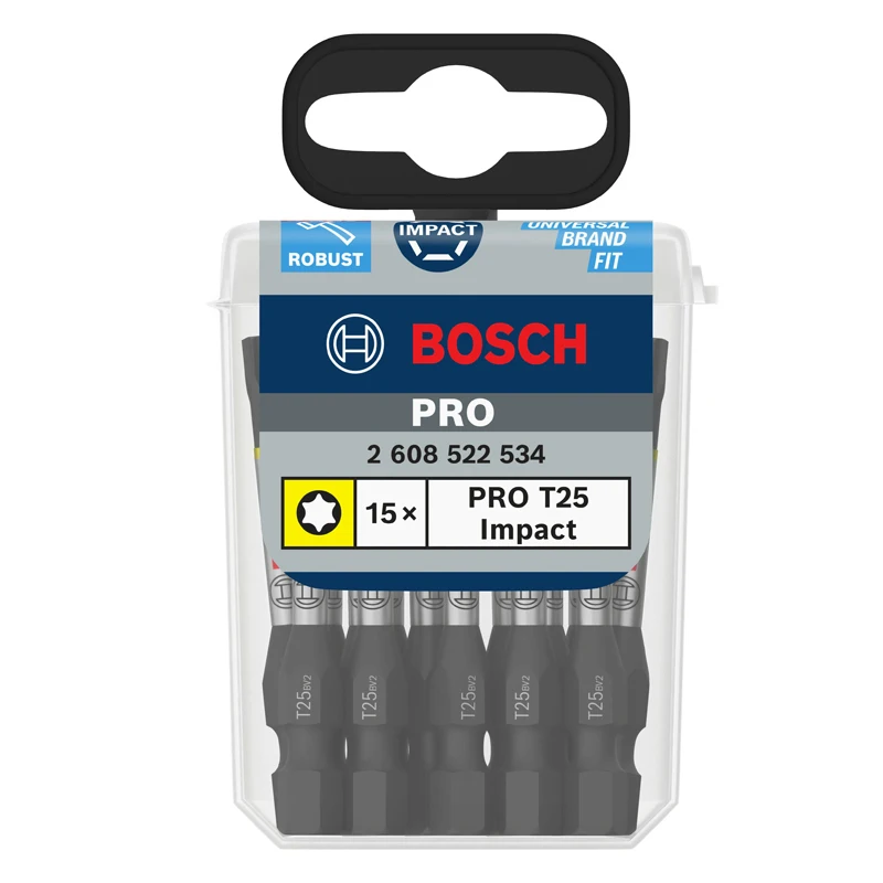 BOSCH 2608522534 PRO IMPACT Torx Screwdrivers Bit T25 55MM 15-Piece 1/4