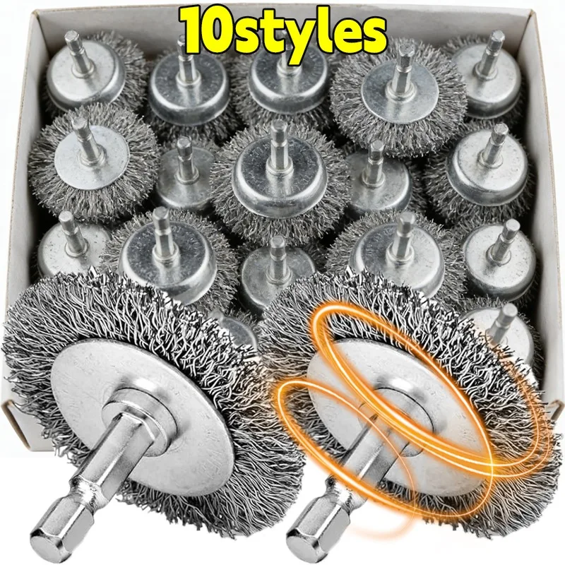 Steel Wire Brush Wheel Cup Brush Set Polishing Rotary Tool for Rust Removal Edge Grinding Deburring Hex Shank Brushes Tools