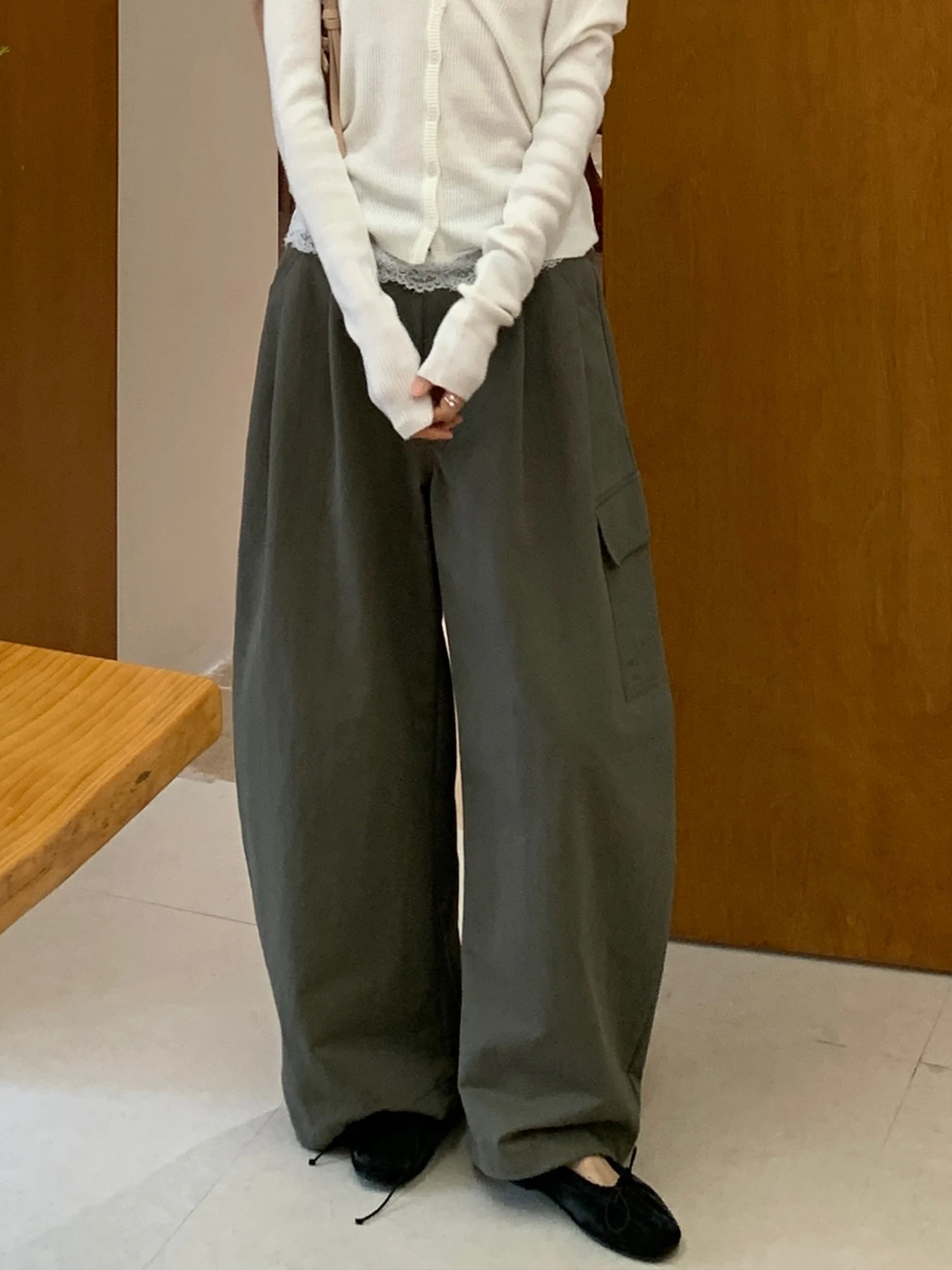 

High Waist Loose Casual Pants Women's Summer New Pear Shape Slimming Wide Leg Pants Korean Style Khaki Green Workwear Style