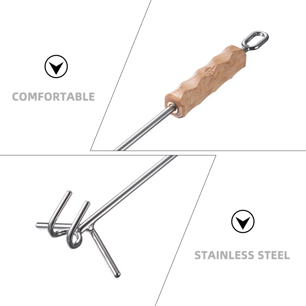 

Oven Lid Lifter Stainless Steel Wooden Handle Heat Resistant Pot Lid Lifter For Camping Cooking Kitchen Grill Use