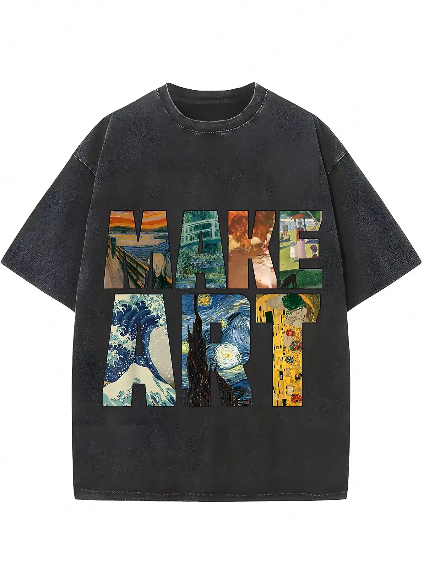 1 Piece, 230g Washed T-Shirt, Art Printed Letter Pattern Printed T-Shirt, Seasonal Casual Chaoliu Recreation Men's T-Shirt, Round Neck High Street Pure Cotton Short Sleeved T-Shirt, Fashionable Boutique T-Shirt
