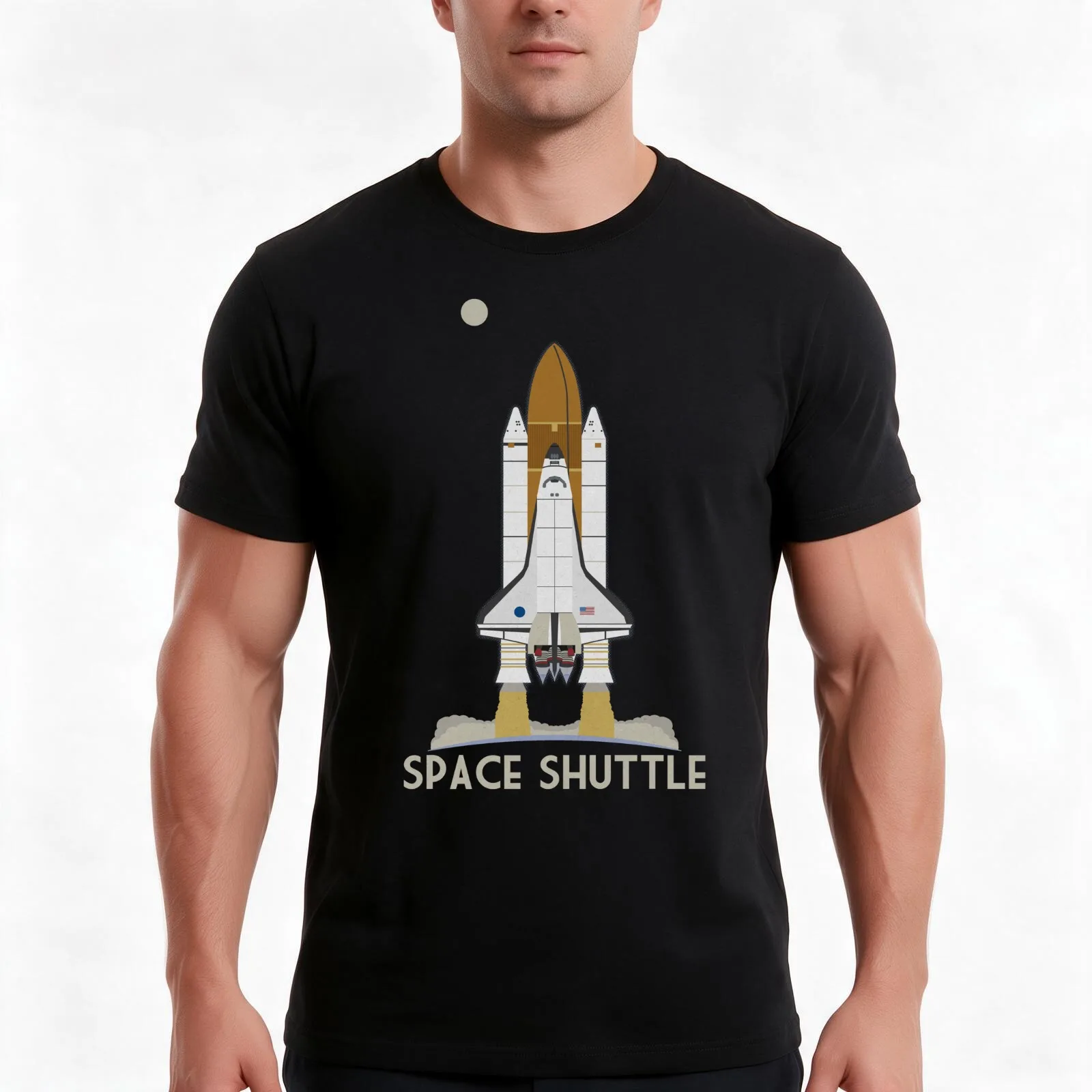 Space Shuttle Launch T-Shirt, Summer Casual Cotton Tee, Oversized Streetwear Tops, Vintage Graphic Print, Loose Fit Short Sleeve