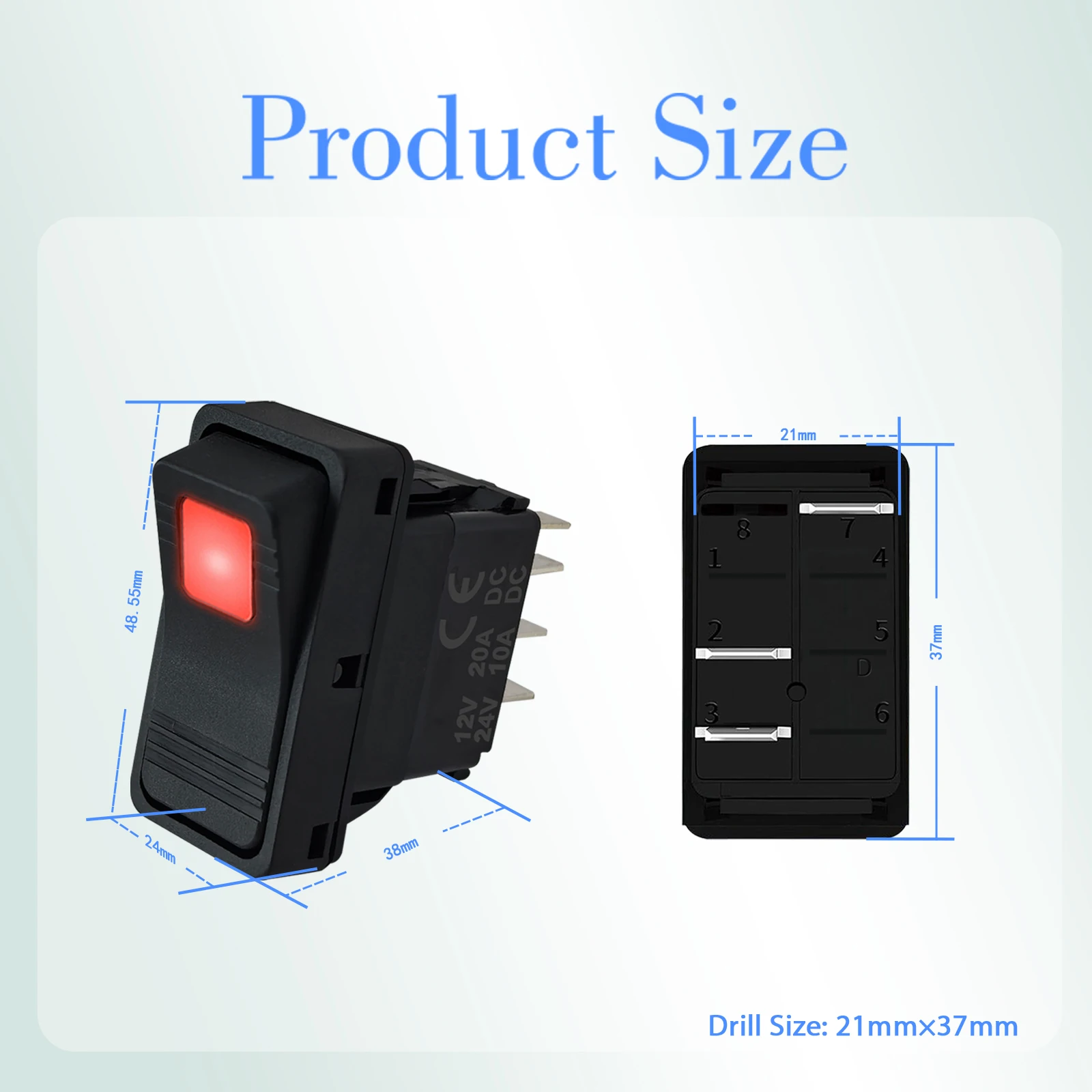 Marine Switch Waterproof Rocker Switch On-off/Momentary 12-24V Led Red Lights Button Stickers LED Light Bar for Car ATV 4X4 Boat