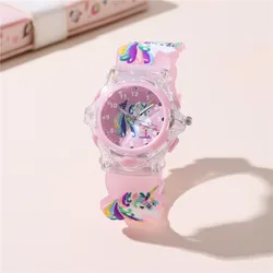 4 Colors Children Watch Glowing Cartoon Unicorn Wristwatch Watch 3-15Years Old Student Watch