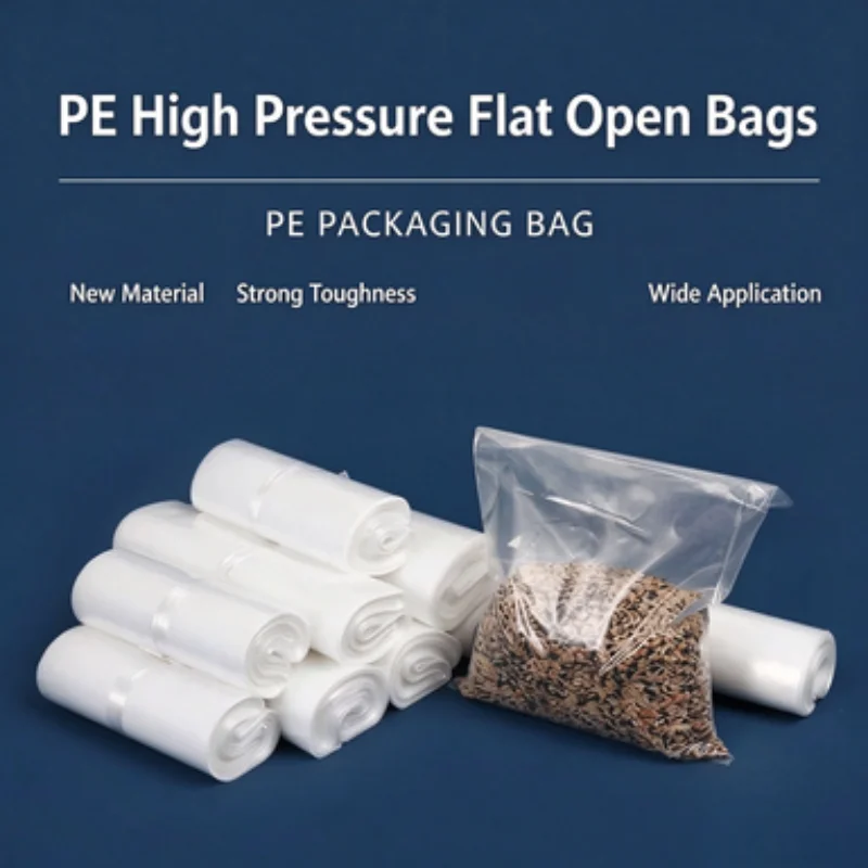 PE flat plastic bags, transparent packaging bags for the food and grocery industry,