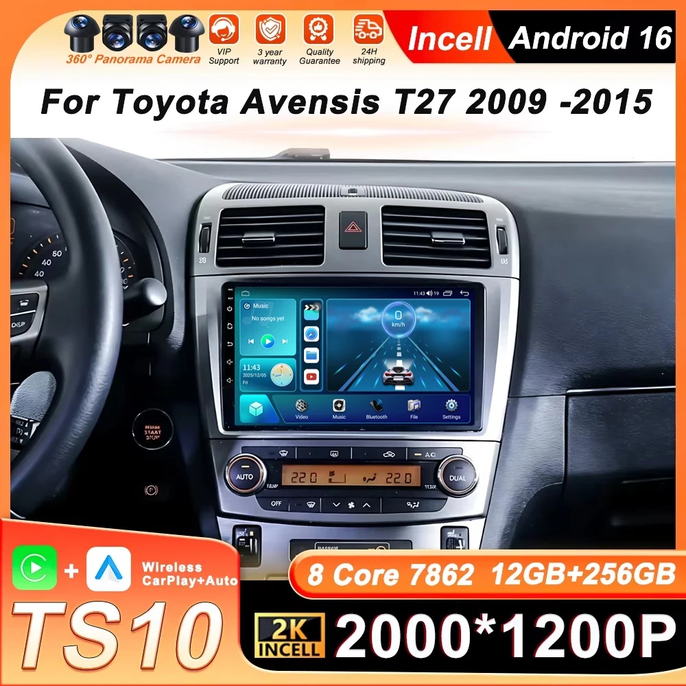 

Android 16 Car Radio Multimedia Player For Toyota Avensis T27 2009-2015 Carplay Auto Stereo Head Unit GPS Navigation 5G Wifi BT