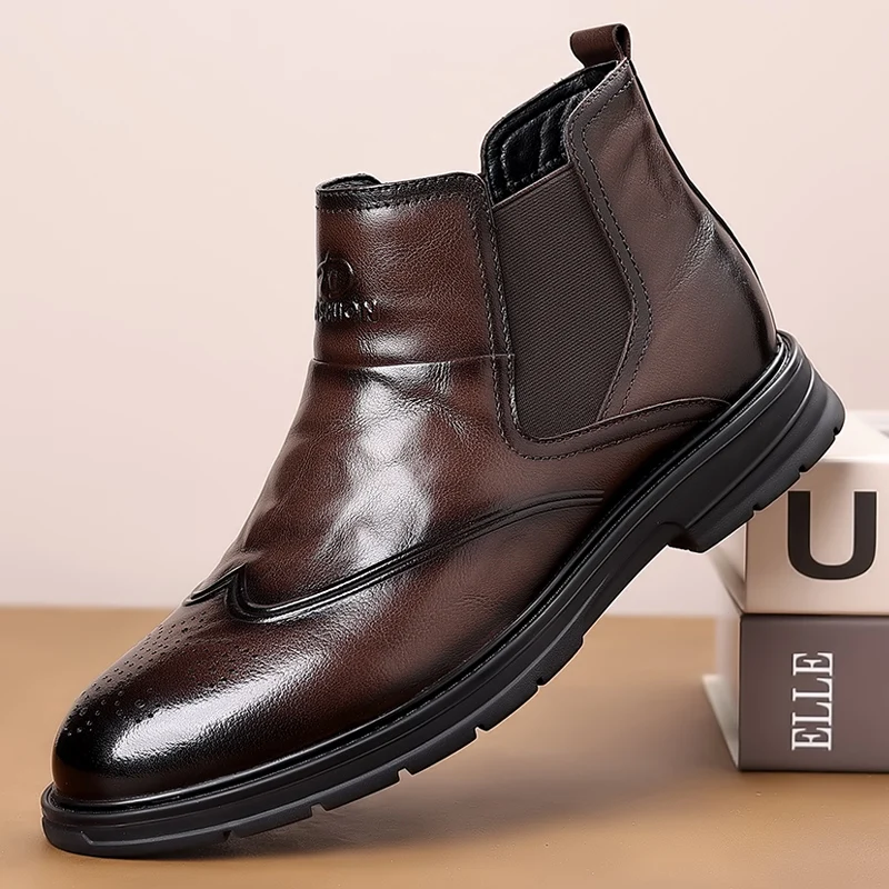 

Big Yellow Boots High-Top Boots: Autumn Men's Genuine Leather Shoes, 2024 New Inner Height-Increasing Stylish Thickened Sole Wor