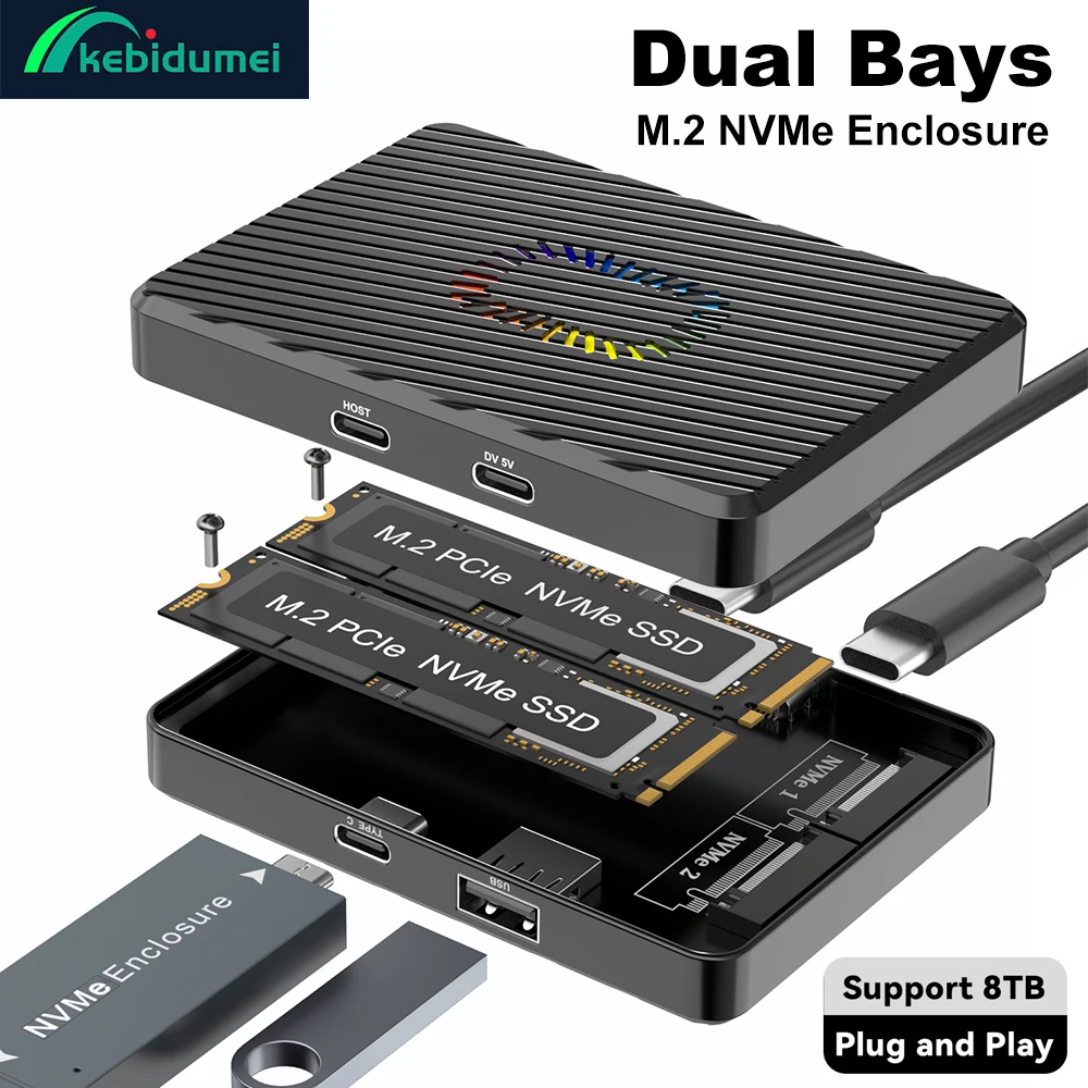 

Корпус SSD с двумя отсеками M.2 Корпус с двумя протоколами M.2 NVMe SATA SSD Док-станция для твердотельного накопителя USB3.2 GEN2 Адаптер SSD 10 Гбит/с