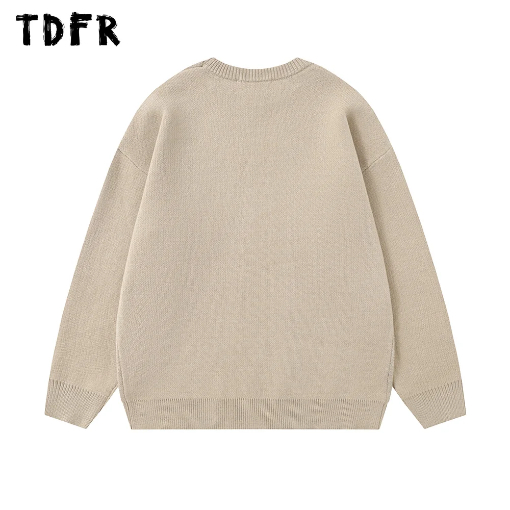 Puppy Jacquard Sweater Mens Autumn Winter Retro Casual Loose Crew Neck Drop Shoulder Long Sleeve Knitted Pullover Men