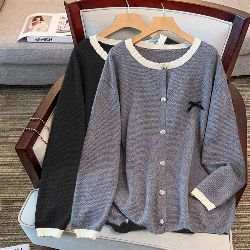 170 kg Übergröße Damen Büste 160 Herbst Winter Lose langärmelige kontrastierende Strickjacke gestrickt 4XL 5XL 6XL 7XL 8XL 9XL