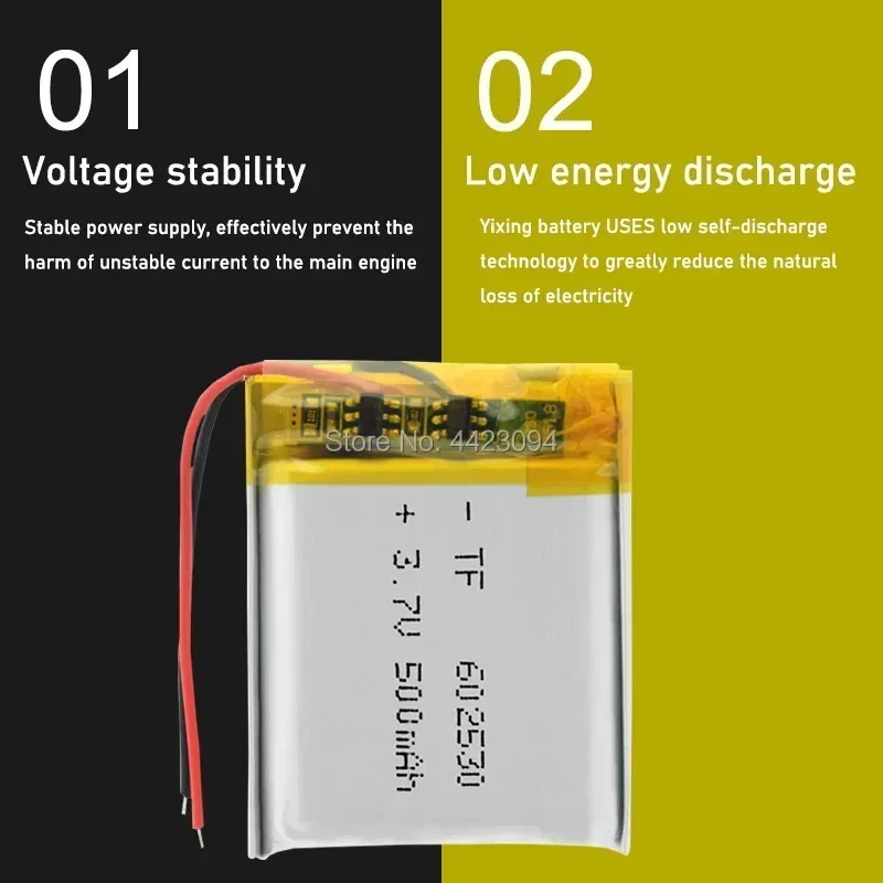 602530 3.7V 500MAH lithium polyer Rechargeable battery for bluetooth headphone MP3 MP4 MP5 GPS DVD MID camera Driving Recorder