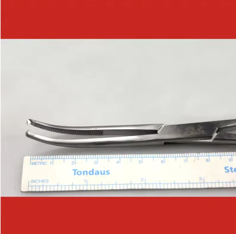 JZ Golden Bell Peritoneal Forceps, 20cm Curved with Hook, Half Serrated Abdominal Tissue Grasping Surgical Instrument