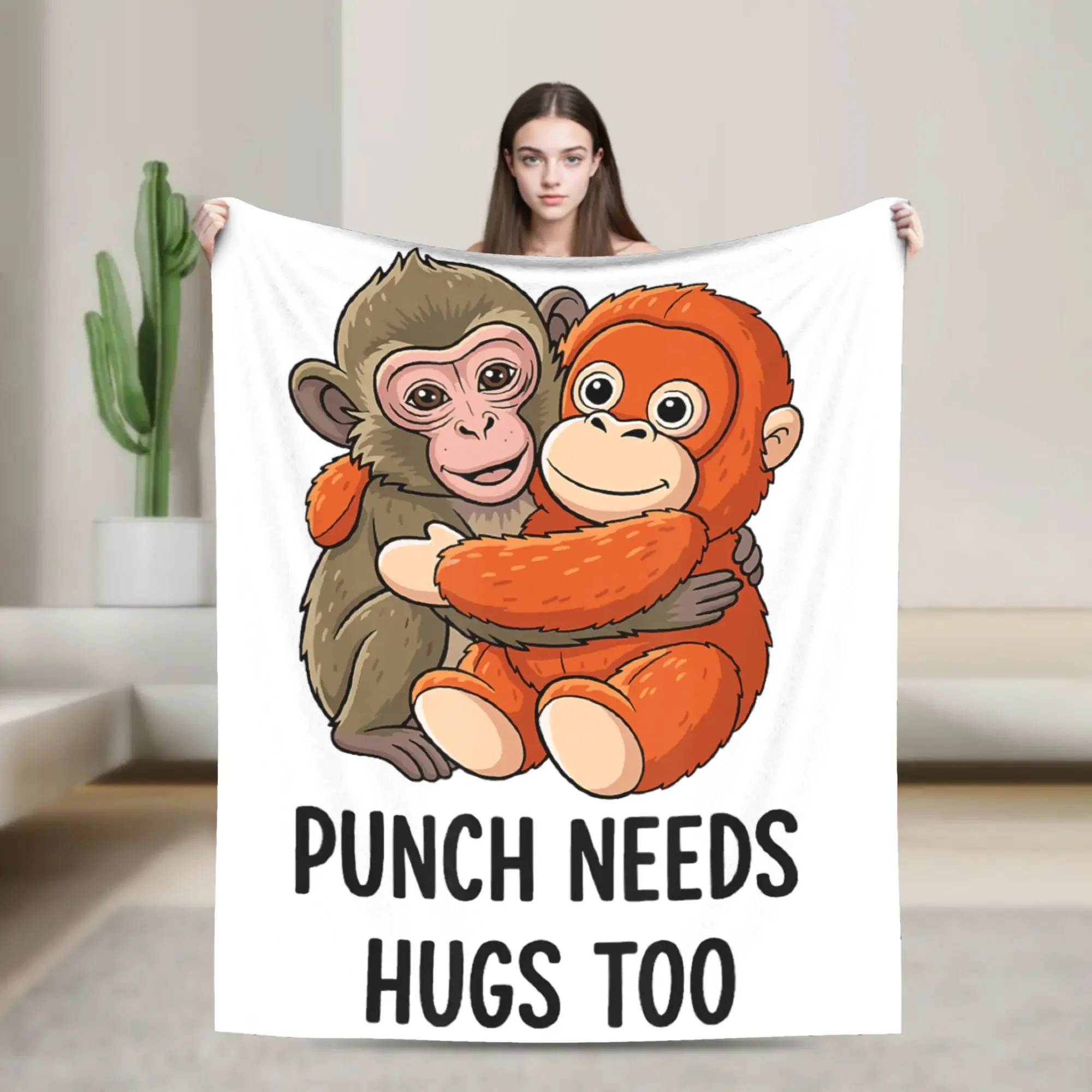 

Monkey Punch Cute Macaque Orangutan Plush Blanket Winter Warm Cozy Flannel Throw for Girls Bedspread Cover