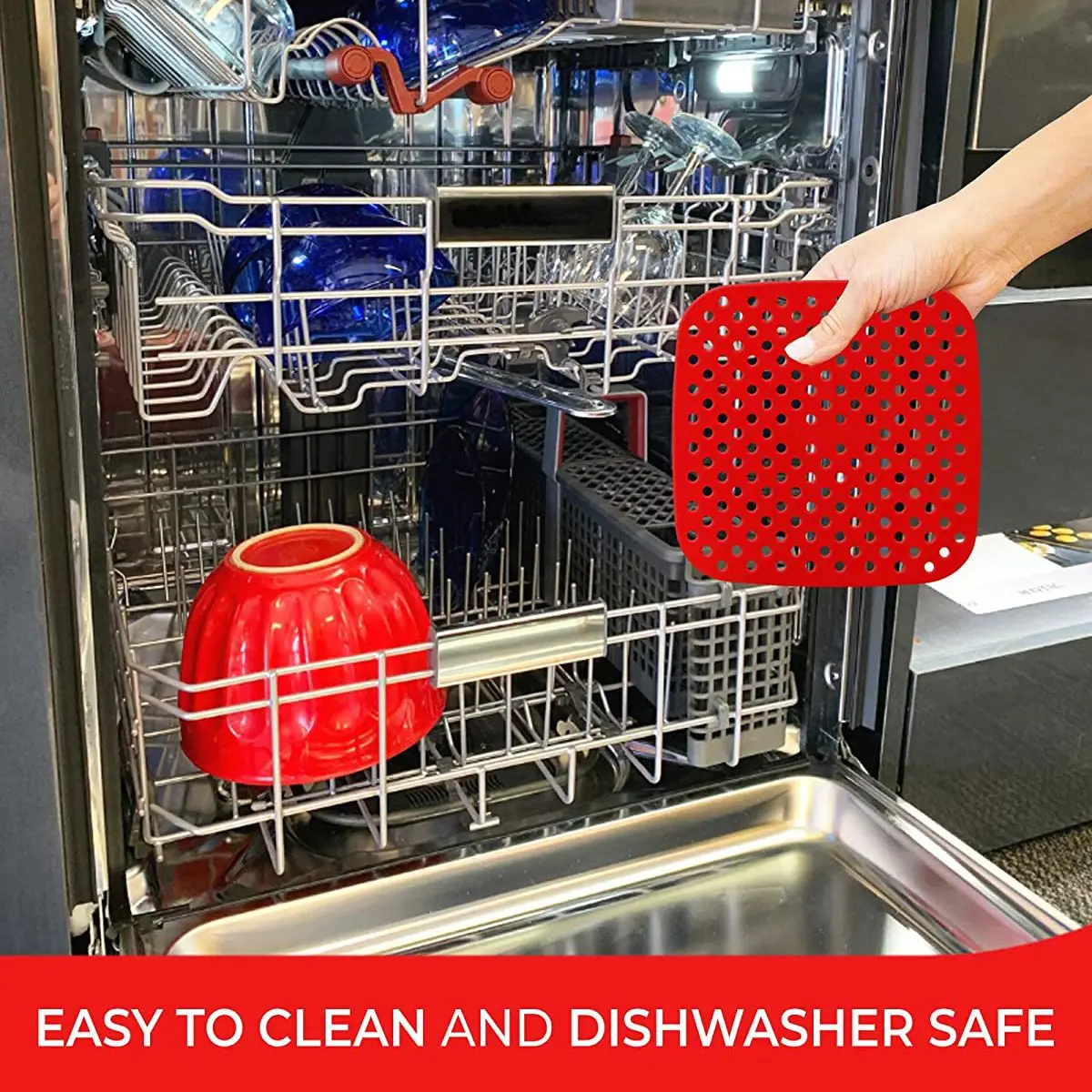 A09G-2 pacotes de forros reutilizáveis para fritadeira a ar, tapetes quadrados e antiaderentes para cesta de fritadeira a ar de silicone, acessórios para fritadeira a ar-7,5 polegadas